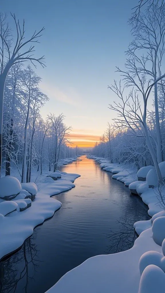 冬日雪天河流手机高清静态壁纸#20250728173158