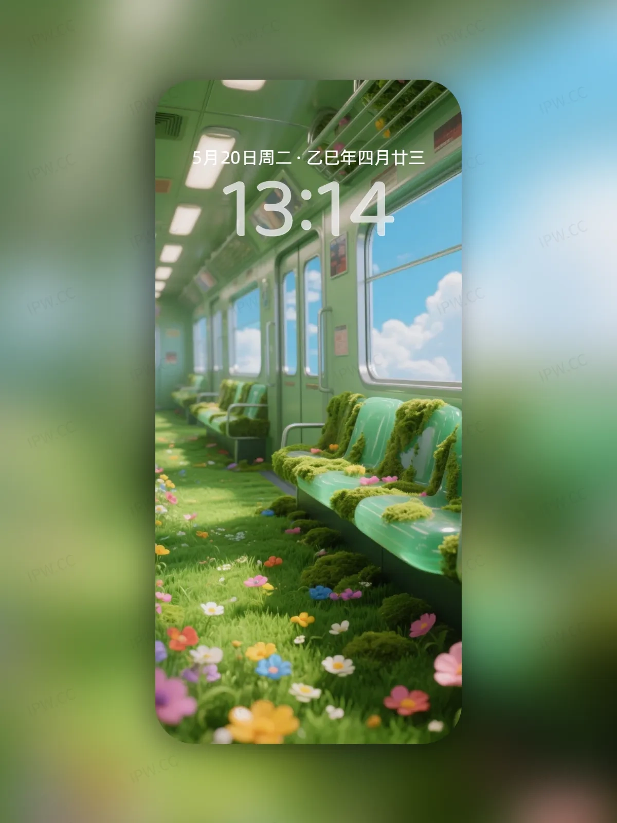 花草地铁车厢手机高清静态壁纸#20250728171735 54557e8e499b692