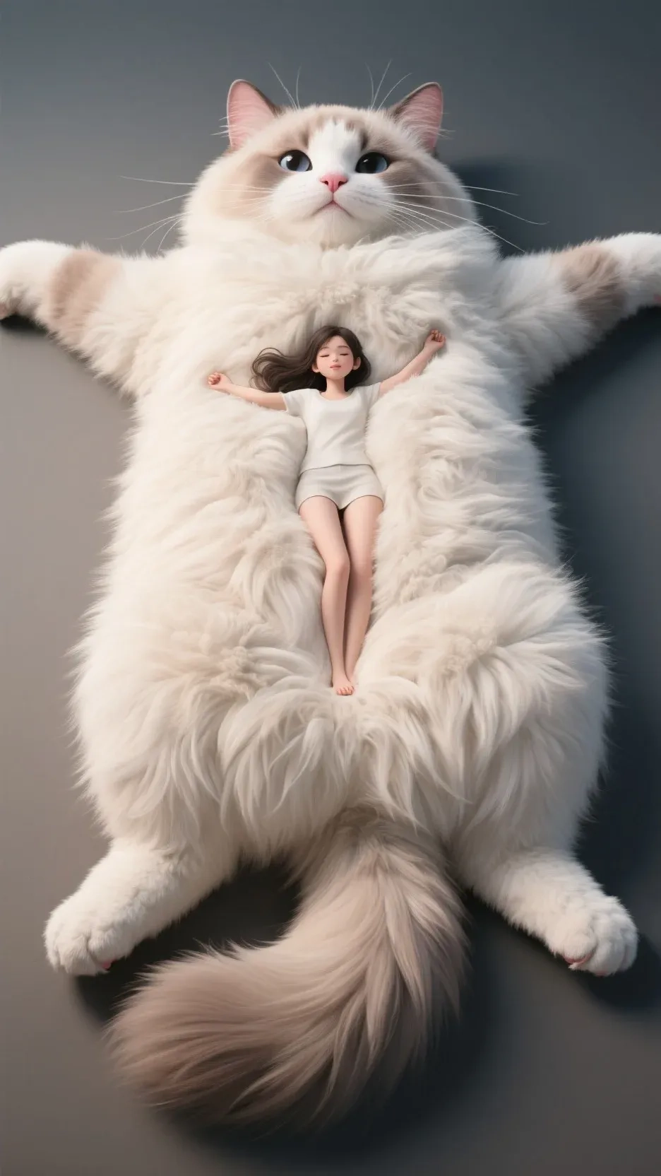 女孩躺在猫身上手机高清静态壁纸#20250728163815