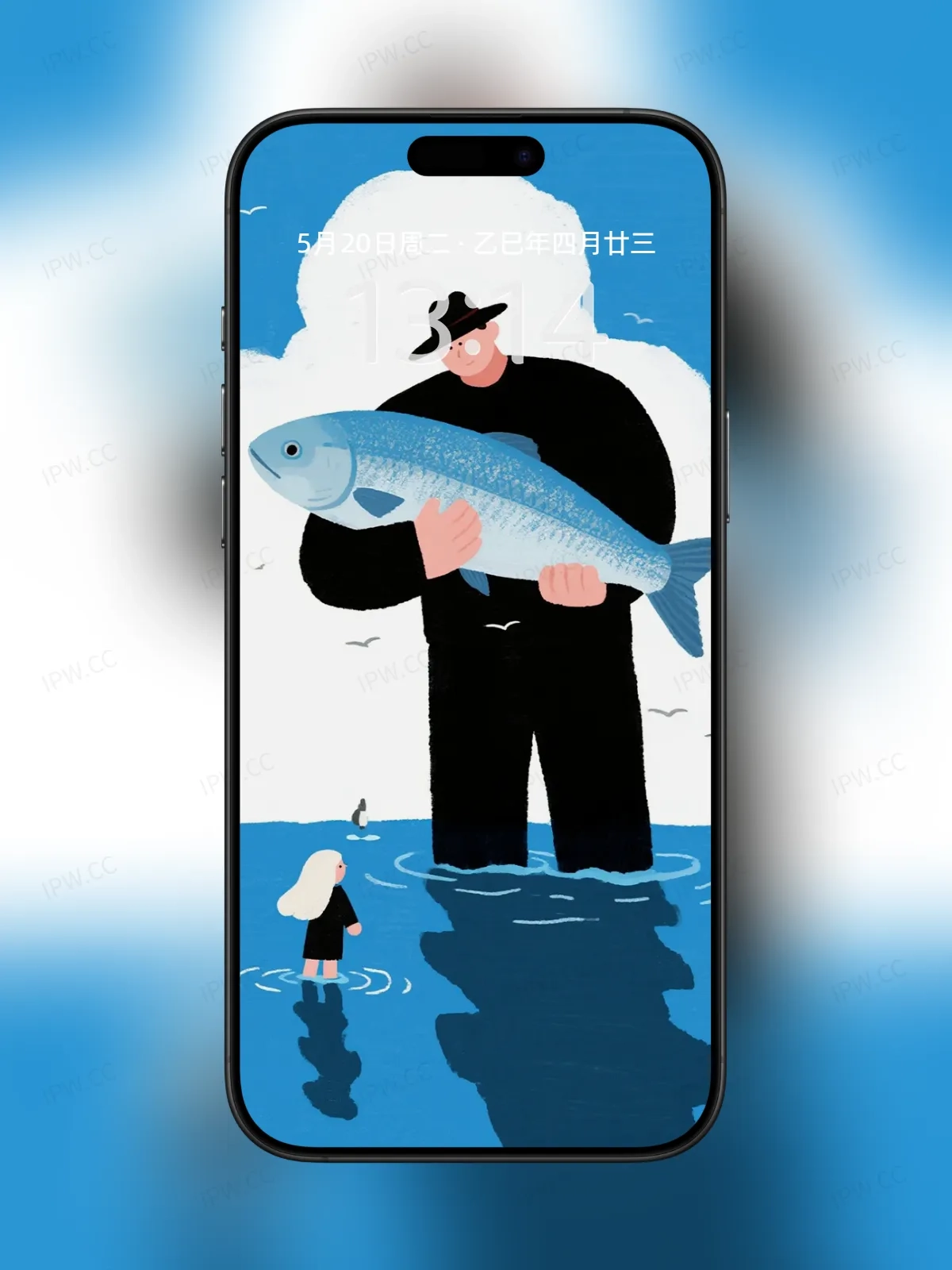 小女孩与父亲抓鱼手机高清静态壁纸#20250730143040 077e87b4be321f7