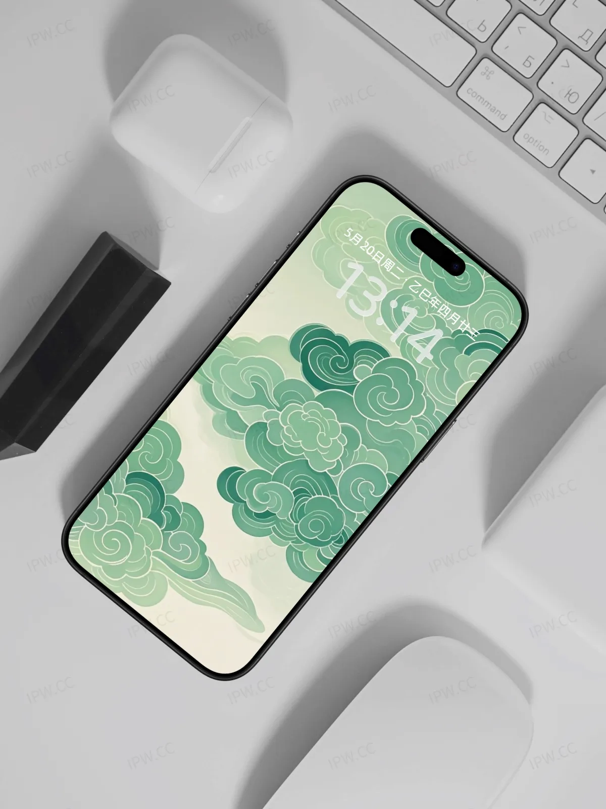 绿色祥云手机高清静态壁纸#20250730145225 2409eddc24a4245