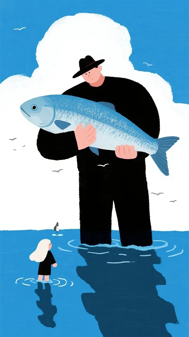 小女孩与父亲抓鱼手机高清静态壁纸#20250730143040