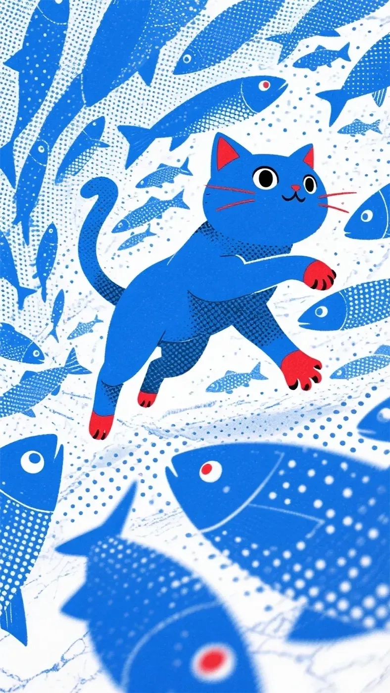 猫咪与鱼手机高清静态壁纸#20250730144030