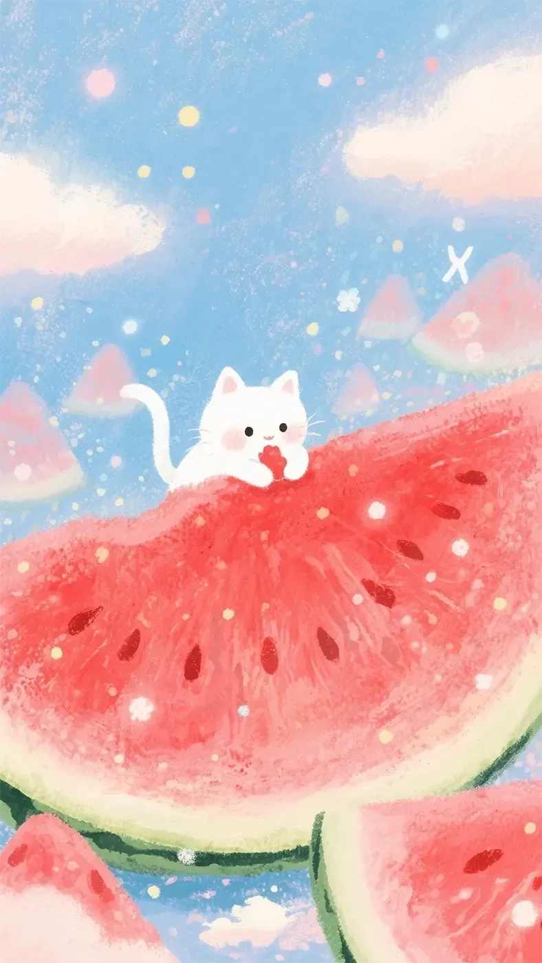 猫咪吃西瓜手机高清静态壁纸#20250801230828