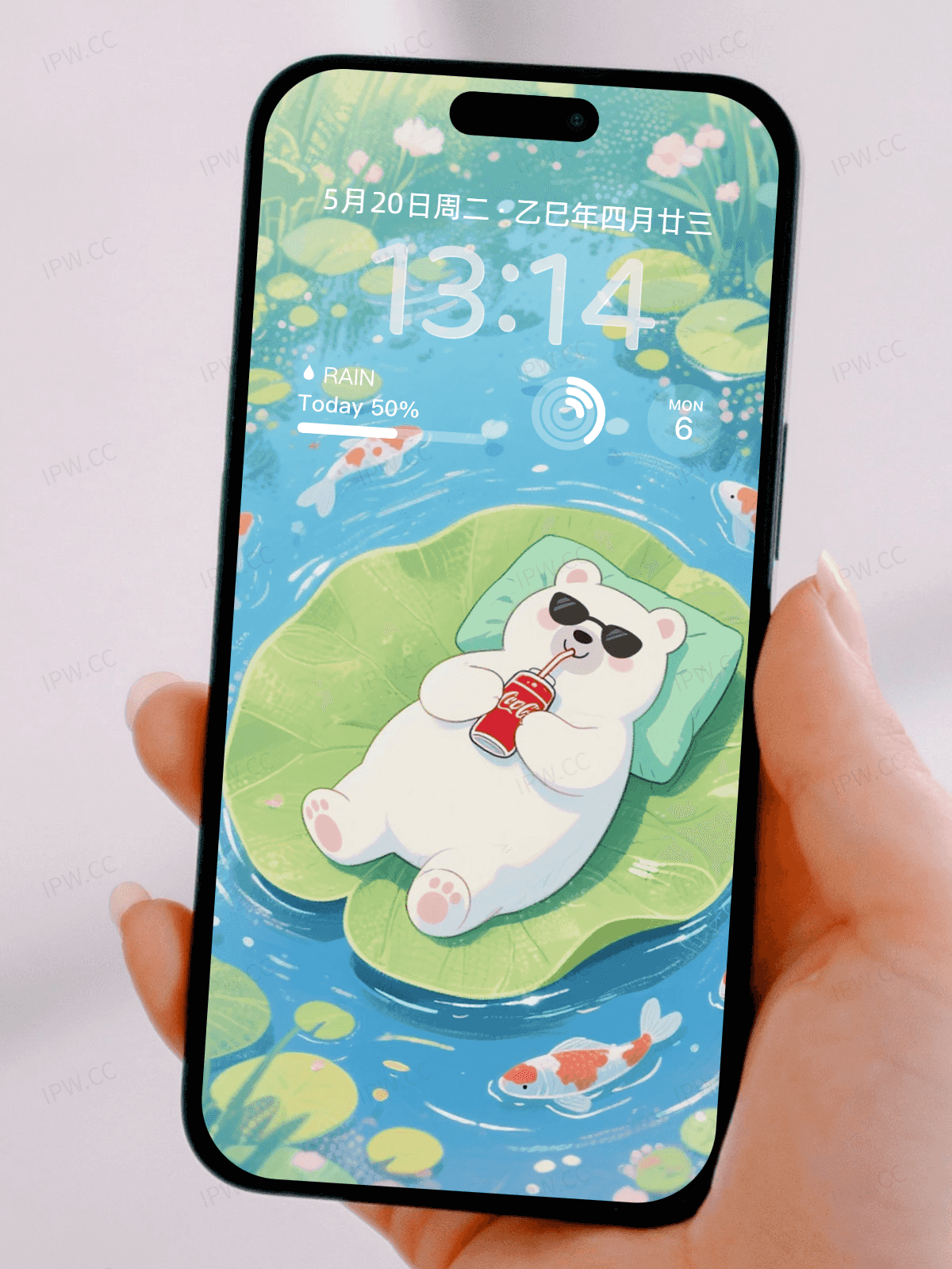 荷叶上熊手机高清静态壁纸#20250730145119 3db86d62a6f7176