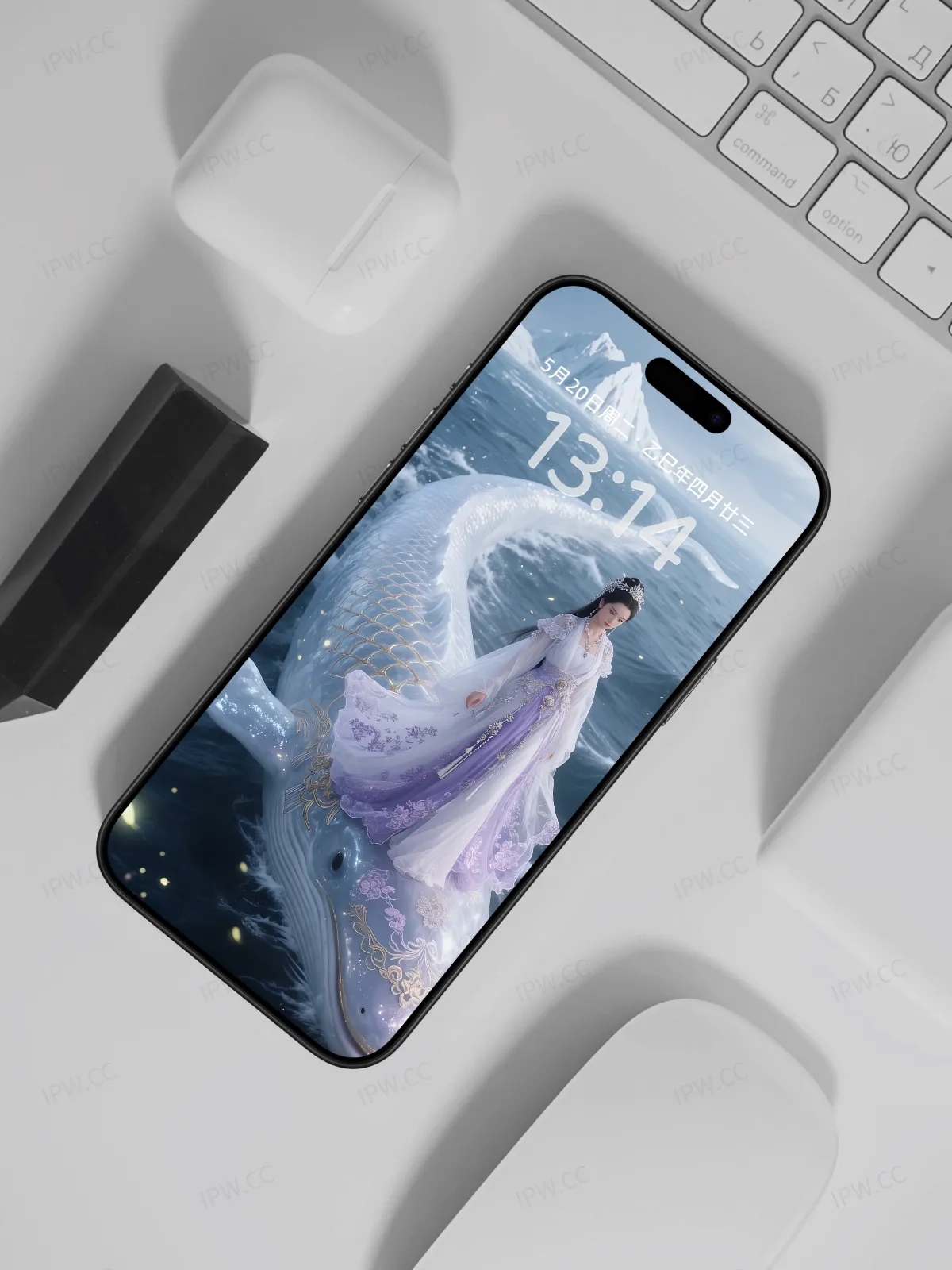 美女站在鲤鱼头上手机高清静态壁纸#20250801230422 6f19f93d059926f