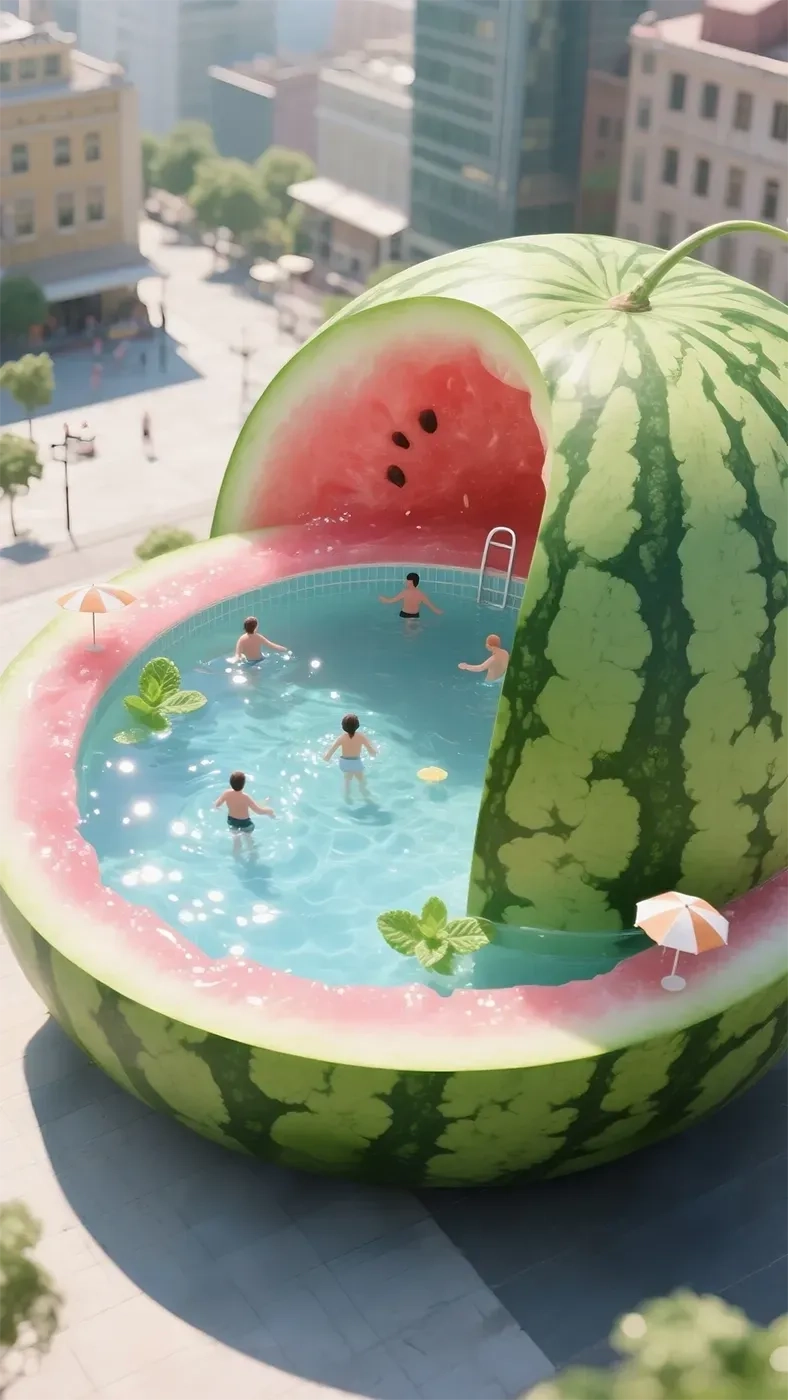 夏日西瓜泳池手机高清静态壁纸#20250730142530