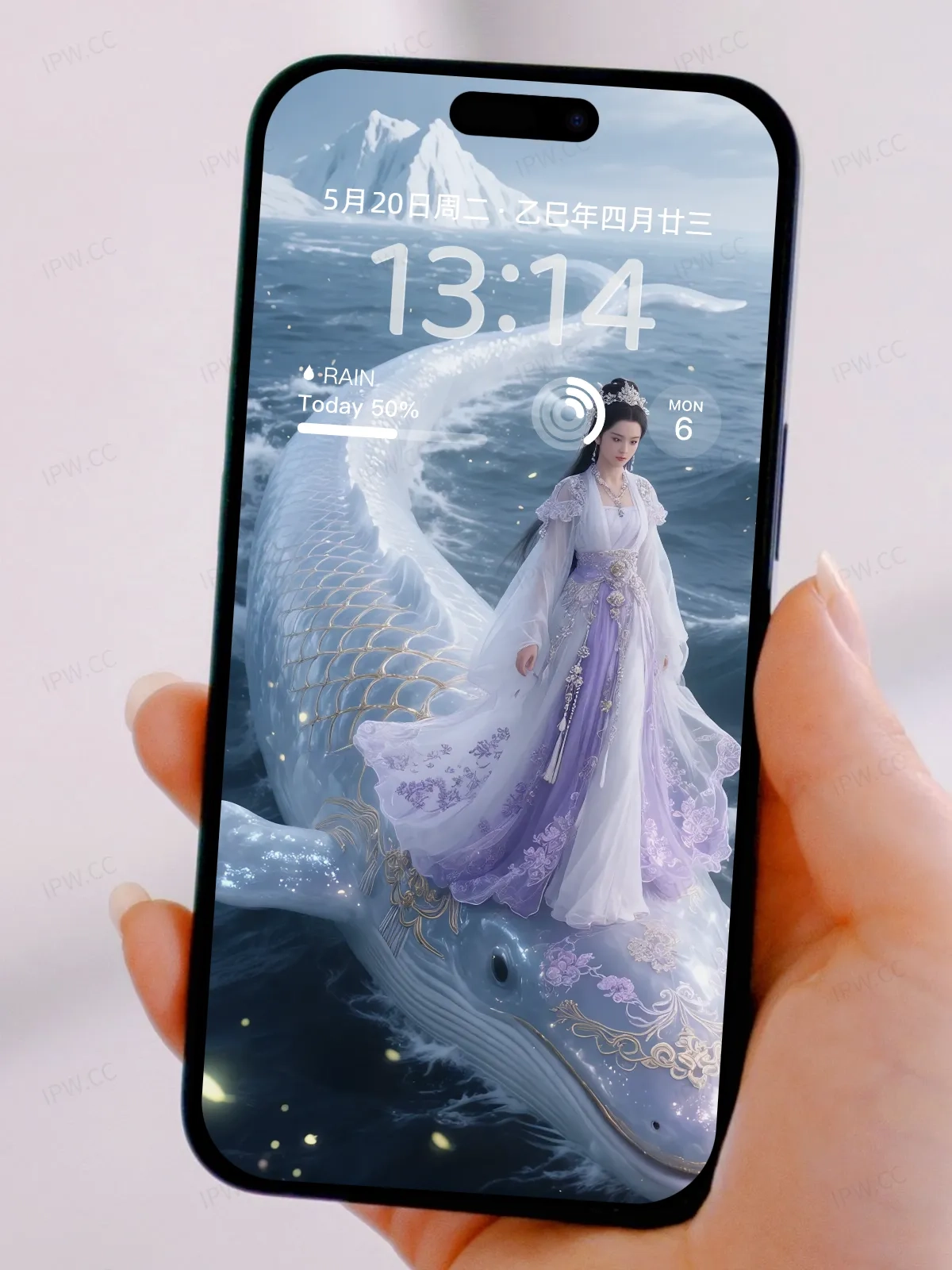 美女站在鲤鱼头上手机高清静态壁纸#20250801230422 89d979c502309f0