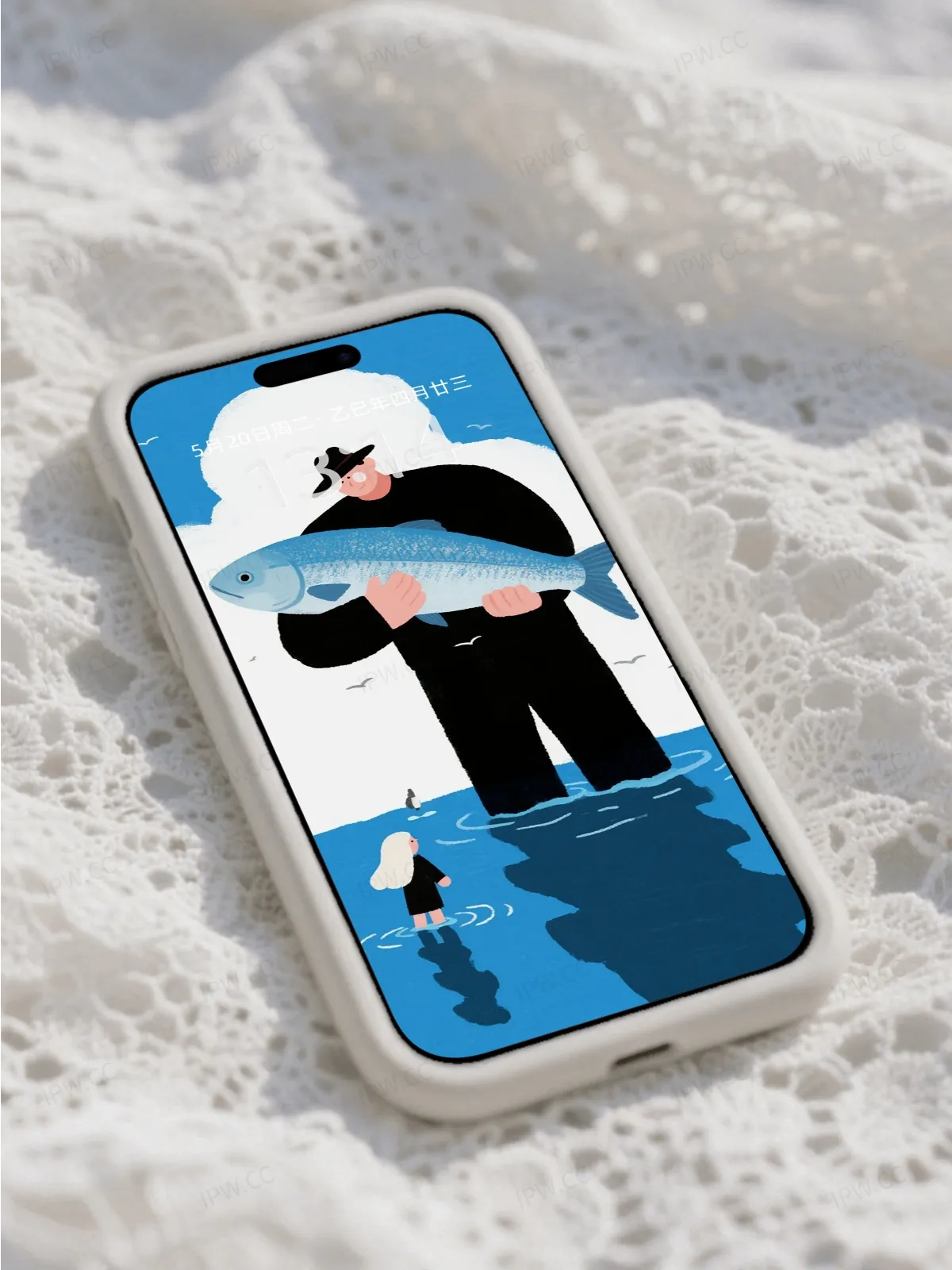 小女孩与父亲抓鱼手机高清静态壁纸#20250730143040 b4451242fa350e6