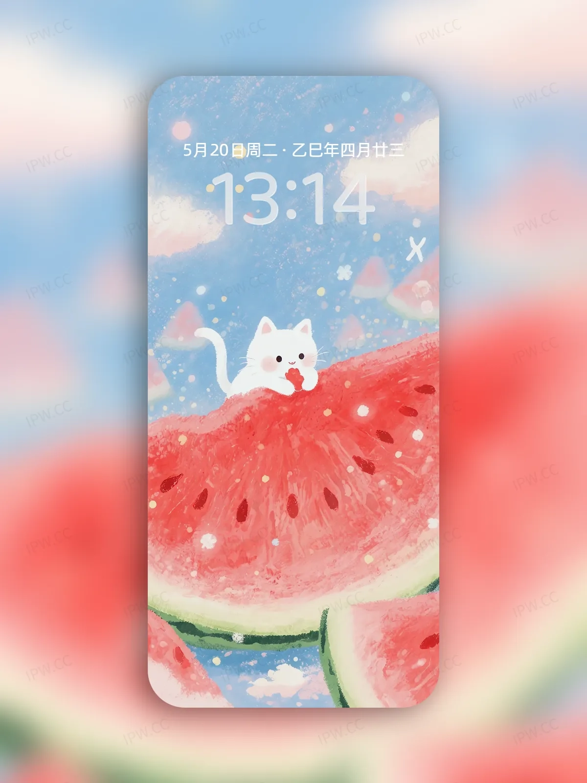 猫咪吃西瓜手机高清静态壁纸#20250801230828 e4e1086a674a00e